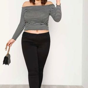 ❕SOLD❕Striped Bardot Tee